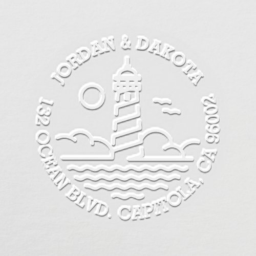 Nautical Lighthouse Round Wedding Return Address Embosser