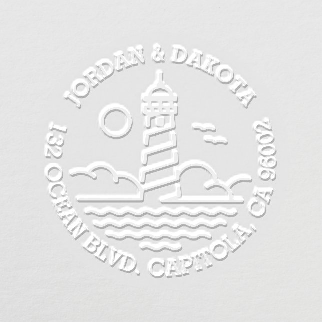 Nautical Lighthouse Round Wedding Return Address Embosser (Design)