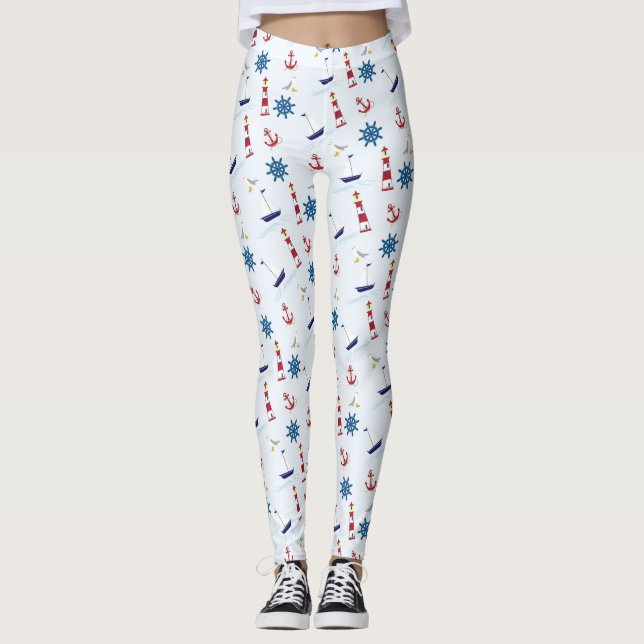 Nautical Lighthouse Sailboat Marine Leggings Pants (Front)