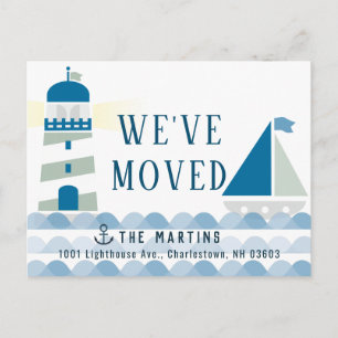 Nautical Lighthouse & Sailboat Moving Announcement Postcard