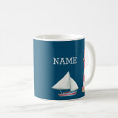 Nautical Lighthouse Sailboat Name Red White Blue Coffee Mug (Front Right)