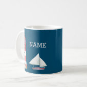 Nautical Lighthouse Sailboat Name Red White Blue Coffee Mug (Front Left)