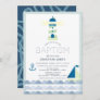 Nautical Lighthouse Sailboat Navy Blue Baptism Inv Invitation