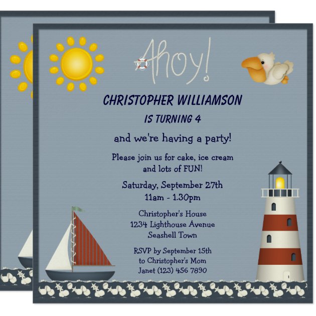 Nautical Lighthouse & Sailboat Party Invites