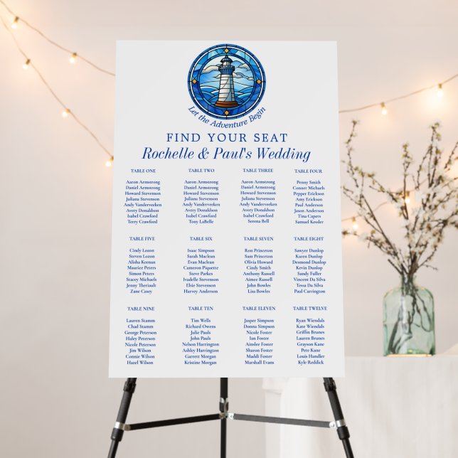 Nautical Lighthouse Sailing Ocean Seating Chart Foam Board (In Situ (Stand))