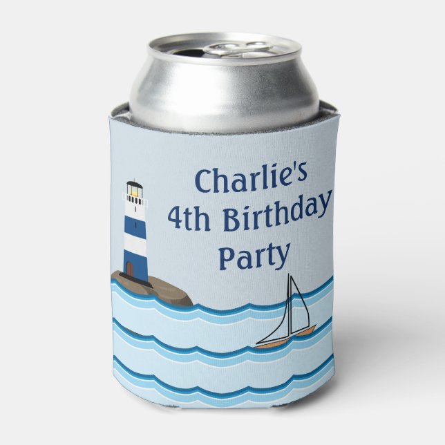 Nautical Lighthouse Scene Custom Birthday Can Cooler (Can Front)