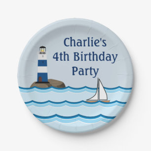 Nautical Lighthouse Scene Custom Birthday Paper Plates