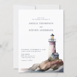 Nautical, Lighthouse Sea Wedding Invitation