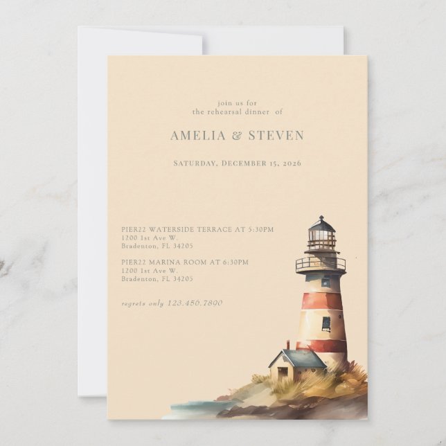 Nautical, Lighthouse | Seaside | Rehearsal Dinner  Invitation (Front)