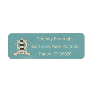 Nautical Lighthouse & Ship Anchor Blue Teal Label