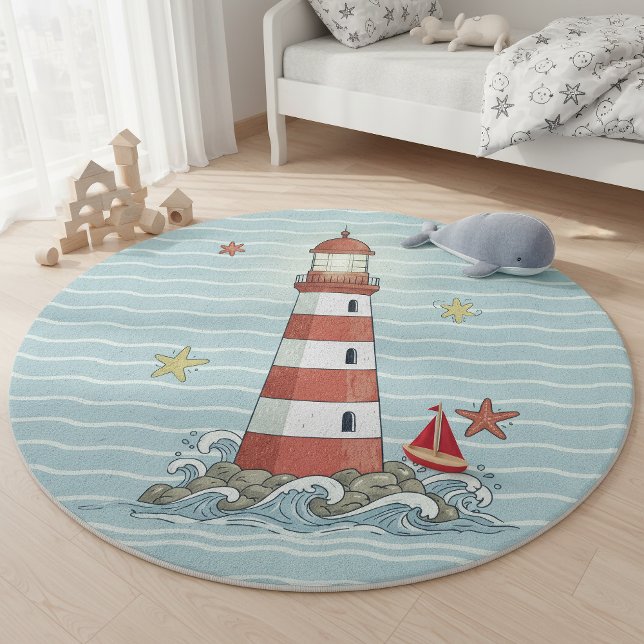Nautical Lighthouse & Starfish ID1249 Outdoor Rug (Creator Uploaded)