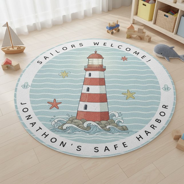Nautical Lighthouse & Starfish Safe Harbor ID1249 Outdoor Rug (Creator Uploaded)