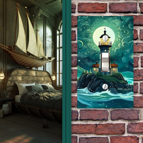 Nautical Lighthouse Stormy Seas Painted Light Switch Cover