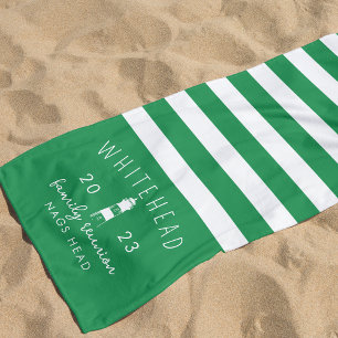 Nautical Lighthouse Stripe Kelly Green Monogram Beach Towel