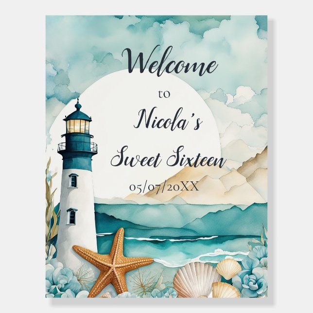 Nautical Lighthouse Sweet Sixteen Birthday Foam Board (Front)