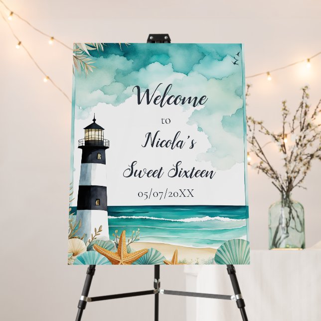 Nautical Lighthouse Sweet Sixteen Birthday Foam Board (In Situ (Stand))