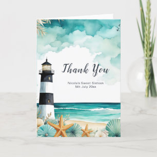 Nautical Lighthouse Sweet Sixteen Birthday Letterpress Thank You Card