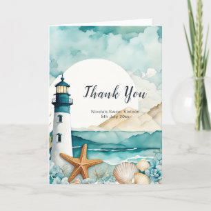 Nautical Lighthouse Sweet Sixteen Birthday Letterpress Thank You Card