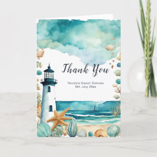 Nautical Lighthouse Sweet Sixteen Birthday Letterpress Thank You Card