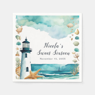 Nautical Lighthouse Sweet Sixteen Birthday Napkins