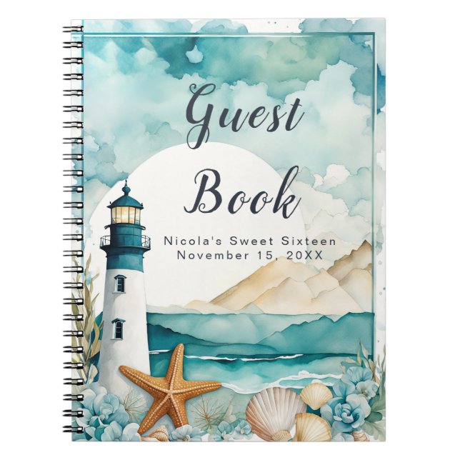 Nautical Lighthouse Sweet Sixteen Birthday Notebook (Front)