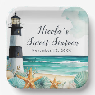 Nautical Lighthouse Sweet Sixteen Birthday Paper Plates