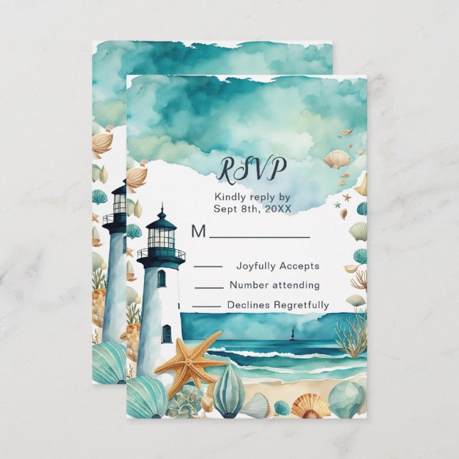Nautical Lighthouse Sweet Sixteen Birthday RSVP Card (Front/Back)