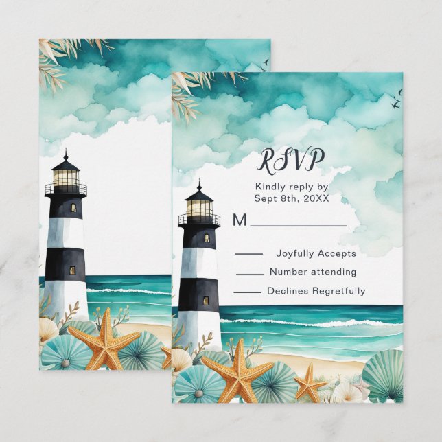 Nautical Lighthouse Sweet Sixteen Birthday RSVP Card (Front/Back)