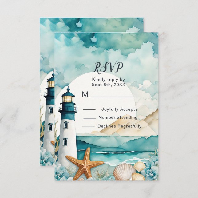 Nautical Lighthouse Sweet Sixteen Birthday RSVP Card (Front/Back)