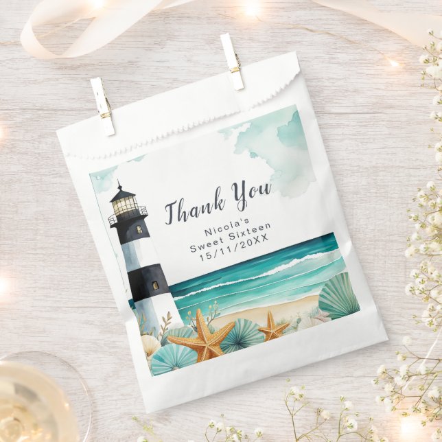 Nautical Lighthouse Sweet Sixteen Favor Bag (Clipped)