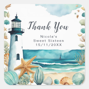 Nautical Lighthouse Sweet Sixteen Square Sticker
