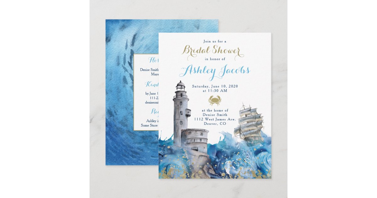 Nautical Lighthouse Waves Ship Bridal Shower Invitation | Zazzle