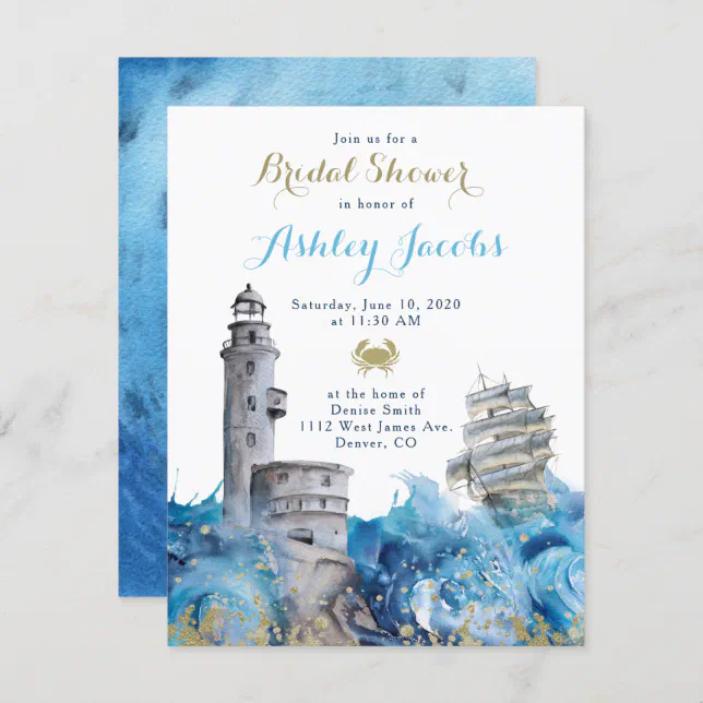 Nautical Lighthouse Waves Ship Bridal Shower Invitation Zazzle