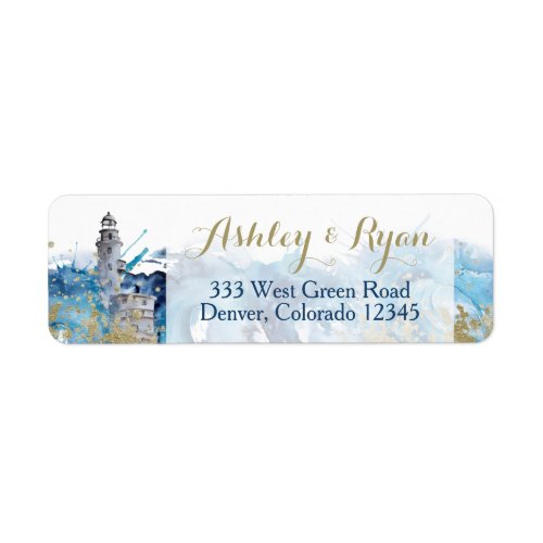 Nautical Lighthouse Waves Wedding Address Labels