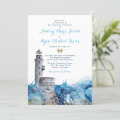 Nautical Lighthouse Waves Wedding Invitation (Standing Front)