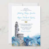 Nautical Lighthouse Waves Wedding Invitation (Front)
