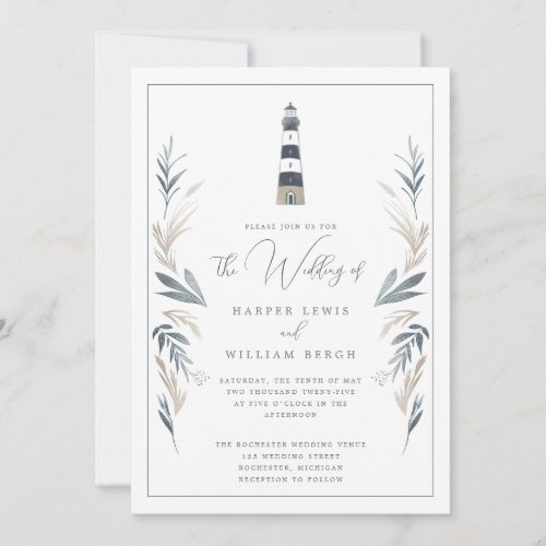 Nautical lighthouse wedding invitation