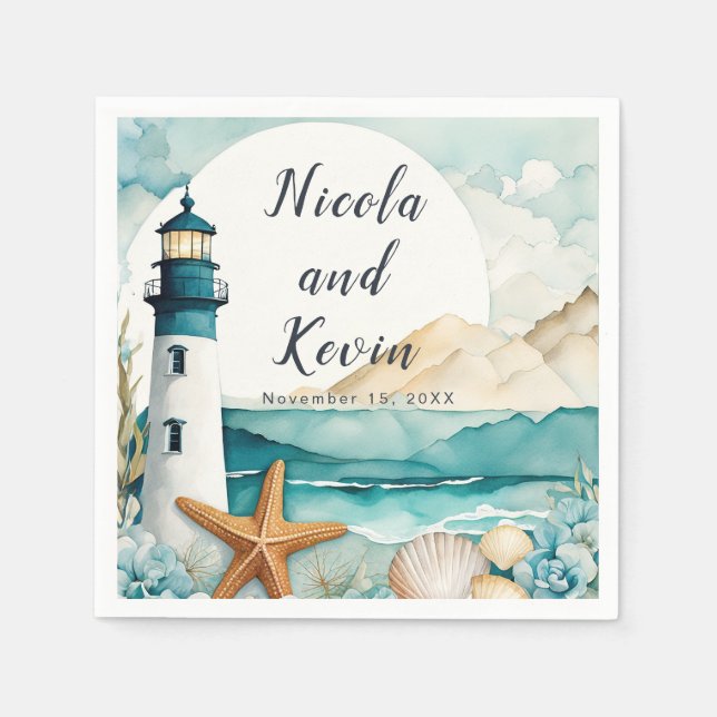 Nautical Lighthouse Wedding  Napkins (Front)