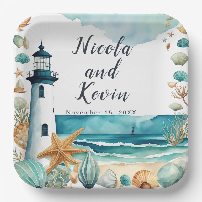 Nautical Lighthouse Wedding  Paper Plates (Front)
