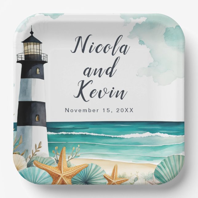 Nautical Lighthouse Wedding  Paper Plates (Front)