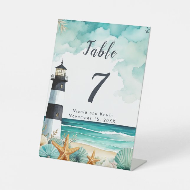 Nautical Lighthouse Wedding  Pedestal Sign (Front)