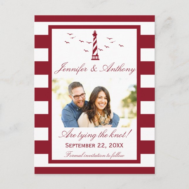 Nautical Lighthouse Wedding Photo Save The Date Announcement Postcard (Front)