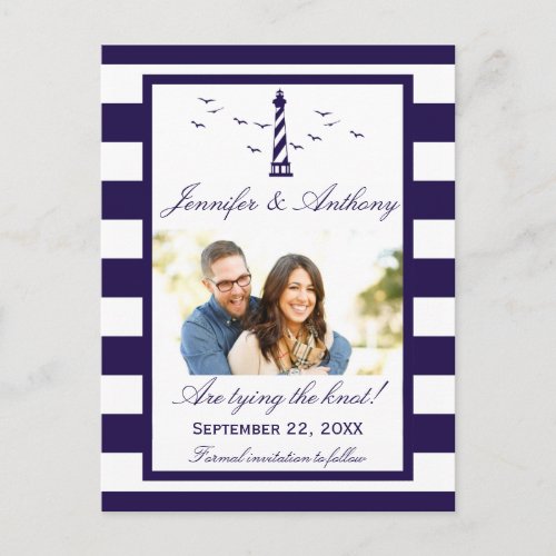 Nautical Lighthouse Wedding Photo Save The Date Announcement Postcard