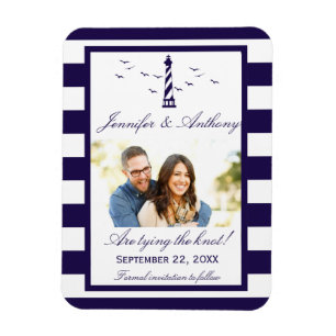 Nautical Lighthouse Wedding Photo Save The Date Magnet