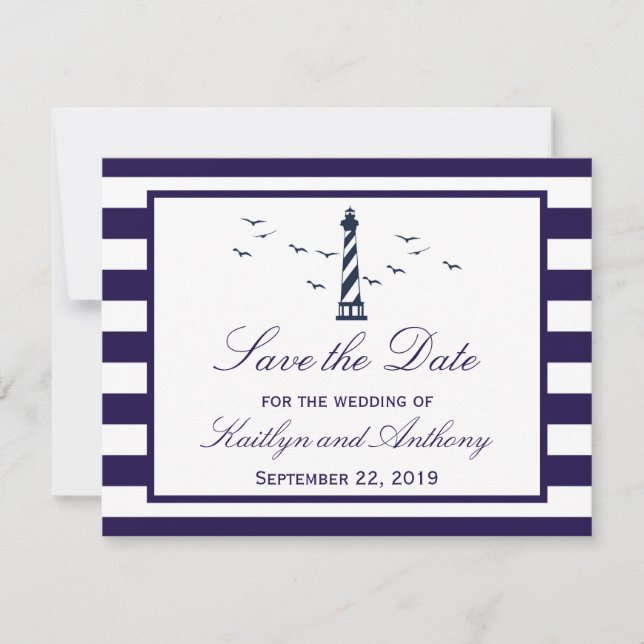 Nautical Lighthouse Wedding Save The Date Cards (Front)