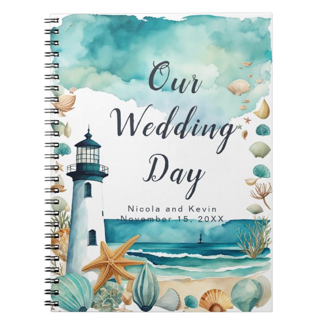 Nautical Lighthouse Wedding Wedding Planner Notebook (Front)