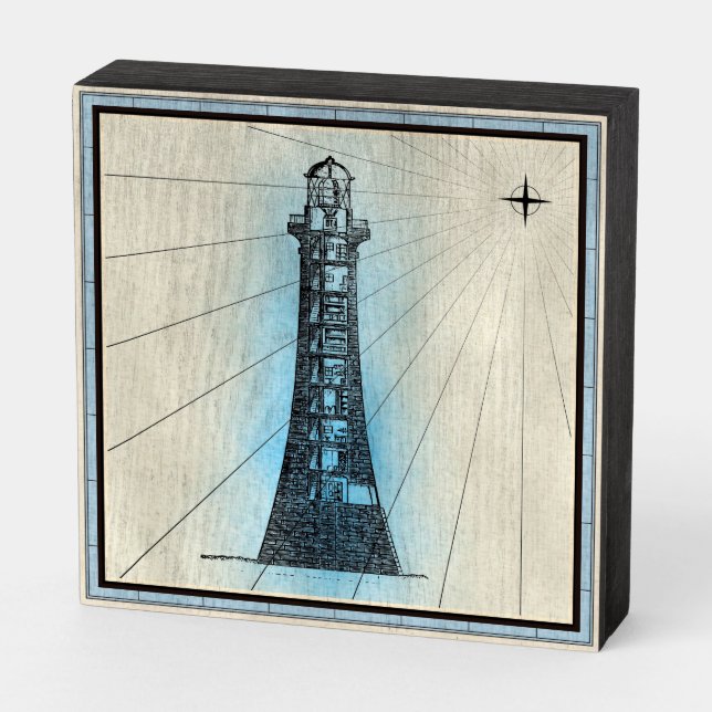 Nautical Lighthouse Wooden Box Sign (Angled Horizontal)
