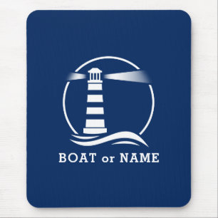Nautical Lighthouse Your Boat or Name Navy Mouse Pad