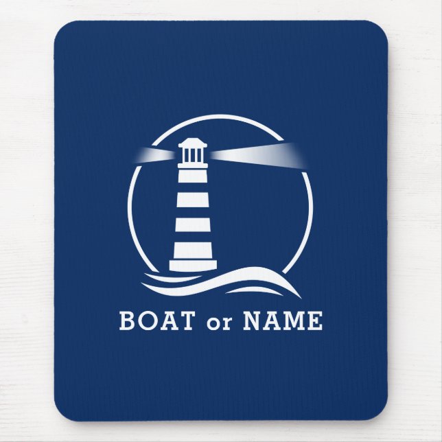 Nautical Lighthouse Your Boat or Name Navy Mouse Pad (Front)