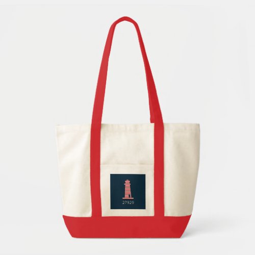 Nautical Lighthouse Zip Code Red White Navy Blue Tote Bag